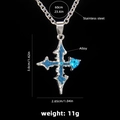 Collier pendentif croix hip hop argent et bleu avec strass et chaîne en acier inoxydable - Bleu
