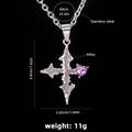 Collier gothique croix acier inoxydable avec émail cœur violet et zircon - Violet