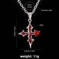 Collier croix gothique en acier inoxydable avec un pendentif coeur rubis rouge central - Rouge