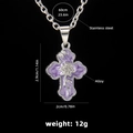 Hip-Hop Lila Emaille Kreuzkette mit Silberrosen-Relief und Edelstahlkette für Damen - Nr. 219 Kreuz (Lila) Mit 60cm O-Kette