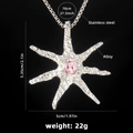 Collar de estrella con corazón rosa, textura martillada y cadena de acero inoxidable 70cm - Estrella de Mar (Strass Rosa) + Cadena de Acero 70cm