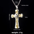 Collar de hip hop de doble capa con cruz de oro y plata y colgante yin yang - Cruz Amarilla Con Cadena De Acero
