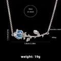 Collar de rama de rosa plateada con cristal azul y cadena de acero inoxidable 70cm - Rosa 3D Azul