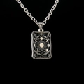 Collier Tarot en acier inoxydable avec pendentif carré de la Roue de la Fortune - Roue De La Fortune Tarot