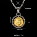 Collana vintage con pendente moneta da 50 centesimi girevole in argento e oro da uomo - Colore Oro + Catena in Acciaio 70cm