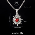 Vintage gothic red heart necklace in stainless steel with 70cm chain and thorn cross design - Radiating Light Red Heart / 70cm Steel Chain
