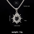 Gothic black sacred heart pendant necklace with silver rays on a 70cm stainless steel chain - Radiant Black Heart / 70cm Steel Chain