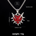 Gothic thorn red heart necklace in stainless steel with 70cm chain and measurements - Thorn Spiky Red Heart / 70cm Steel Chain