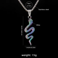 Rainbow cobra pendant necklace in stainless steel with colorful scales and long 70cm chain - Iridescent Cobra Type 5 with Steel Chain