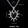Collana con pendente a cuore nero gotico in lega e acciaio inossidabile con misure - Cuore Nero Radiante con Spine / Catena in Acciaio 70cm