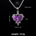 Collana gotica cuore smaltato viola con croce di spine e catena in acciaio inossidabile - Croce Cuore Viola Rosa Spine / Catena in Acciaio 70cm