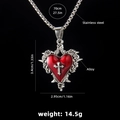 Collana gotica in acciaio inossidabile con ciondolo a cuore rosso, spine e dettagli croce - Croce Cuore Rosso Rosa Spine / Catena in Acciaio 70cm