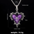 Collana gotica con cuore smaltato viola, motivo di spine e catena in acciaio inossidabile - Grande Cuore Viola Rosa Spine / Catena in Acciaio 70cm