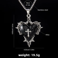 Collana gotica cuore di spine con croce, smalto nero e catena in acciaio inox - Grande Cuore Nero Rosa Spine / Catena in Acciaio 70cm