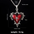Collana gotica con spine, ciondolo a cuore rosso e croce d'argento in acciaio - Grande Cuore Rosso Rosa Spine / Catena in Acciaio 70cm