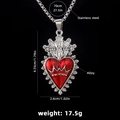 Collana gotica in acciaio inossidabile con pendente cuore rosso, corona e croce - Cuore Rosso Corona Vintage / Catena in Acciaio 70cm