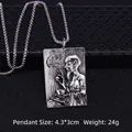 Vintage silver-tone rectangular pendant featuring an elder and snake relief with box chain - Zen Master
