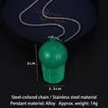 Collar con colgante de gorra de béisbol verde y grabado Italy en cadena de bolas pulida - Cadena de Acero 70cm / Verde/Acero