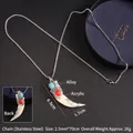 Collana vintage a dente di lupo con perline rosse e turchesi su catena in acciaio - Stile Dente di Lupo 35 (A441)