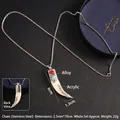 Collana retrò dente di lupo con ciondolo in acrilico bianco e dettagli in gemme colorate - Stile Dente di Lupo 36 (A442)