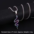 Rainbow snake pendant necklace in colorful finish with silver box chain for hip hop style - Style 5 Snake with 70cm Chain