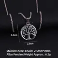Collar con colgante Árbol de la Vida plateado con cadena larga de acero para hombre y mujer - Cadena de Acero 70cm / Árbol de la Vida (Acero)