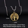 Collar árbol de la vida dorado de acero inoxidable con colgante redondo y cadena larga - Cadena de Acero 70cm / Árbol de la Vida (Dorado)