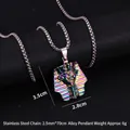Regenbogenfarbene ägyptische Pharao-Anhänger-Halskette mit silberner Stahlkette - Pharaonenkopf Stil (彩法老+70cm钢链)
