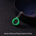 Regenbogen Edelstahlkette mit grünem Silikonring für E-Zigaretten Halterung am Hals - 3,0 mm x 70 cm bunte Perlenkette / Grüner Ring