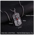 Detailed view of cross pendant necklace with red gem and 2.5mm steel bead chain - Square Cross (Square Cross + 70cm Steel Chain)