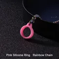 Rosa Silikonring mit bunter Regenbogen-Metallkette für E-Zigaretten Zubehör - 3,0 mm x 70 cm bunte Perlenkette / Rosa Ring