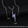 Iridescent lightning bolt pendant necklace in purple and green with stainless steel chain - Lightning Design (Colorful Lightning + 70cm Steel Chain)