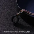 Rainbow metal chain necklace with black silicone ring for electronic devices - 3.0mmx70cm Colorful Pearl Chain / Black Ring