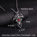 Collier croix chauve-souris gothique avec pierre rouge et chaîne en acier inox - Croix de Chauve-souris Noirci