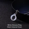 Steel bead necklace with white silicone ring for vape device on black background - 2.5mmx70cm Steel Color Pearl Chain / White Ring