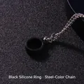 Universal black silicone ring and steel chain lanyard for portable electronic devices - 2.5mmx70cm Steel Color Pearl Chain / Black Ring