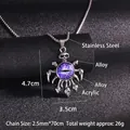 Collar de calavera mal de ojo con colgante azul y cadena de bolas de acero inoxidable - Calavera Ojo Malvado (Ojo Violeta)