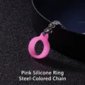 Pink silicone ring with steel chain lanyard for electronic devices and vape pens - 2.5mmx70cm Steel Color Pearl Chain / Pink Ring