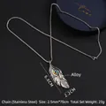 Vintage evil eye feather pendant necklace with stainless steel bead chain for men and women - Feather Colorful Evil Eye