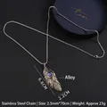 Retro stainless steel necklace with Turkish feather evil eye pendant and blue gemstone - Feather Blue Evil Eye
