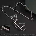 Collana in acciaio inossidabile con pendente lungo a L e trama realistica in finto legno - Forma di Panchina (Catena a Corda)