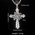 Silberne Vintage-Rosen-Kreuzkette aus Edelstahl, Gothic-Anhänger für Hip-Hop-Style - Rosenkreuz + 70cm Stahlkette