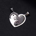Kattenpuzzel hartketting voor koppels in gepolijst zwart en zilver roestvrij staal - Hartvormig Paar (Hanger Zonder Ketting)