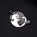 Pendentifs chats assortis en acier inoxydable noir et argent pour couples ou amis - Paire de Chats Noirs Ovales (Pendentif Seul (Sans Chaîne))