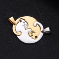 Colliers puzzle chat en forme de cœur pour couples, acier inoxydable or et argent - Paire de Chats Dorés Ovales (Pendentif Seul (Sans Chaîne))