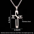 Gepolijste roestvrijstalen halsketting met JESUS-kruishanger en 60cm ketting in zilver - Engels Kruis + 60cm O-Ketting