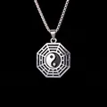 Yin Yang Bagua Halskette aus Edelstahl mit oktogonalem Anhänger und langer Gliederkette - Oktogonales Bagua (Mit Edelstahlkette)