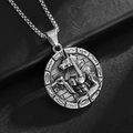 Hip hop silver Anubis medallion necklace with ancient Egyptian hieroglyphic details - Vintage Steel Pendant