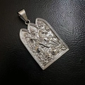 Detailed relief of St. George and the Dragon on a silver gothic arch pendant necklace - Pure Steel Pendant Only