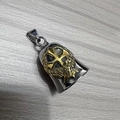 Polished stainless steel motorcycle guardian bell with golden wings and cross pattern - Gold and Silver Color Bell (LD041)